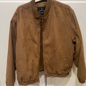 Y2K London Fog Jacket Men's XXL Brown Bomber Faux Suede With Quilted Lining